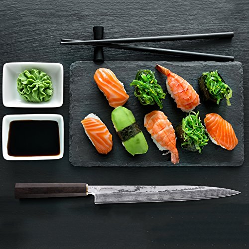 TUO Yanagiba Sushimesser – -26cm, Professionelle Küchenmesser Japanischer VG10 Super Stahl 34 Schichten Damaststahl & Black ebony wooden handle (TC0406P) - 5