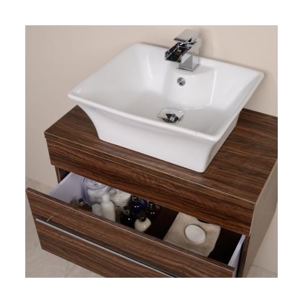750 Vanity Unit for Bathroom Ensuite Cloakroom - Wall Mounted Soft Closing Modern Walnut Design - Wall Hung Deep Fill Storage Drawer (Dimensions ** Furniture Cabinet - Height: 460mm, Width: 750mm, Projection: 460mm) - Image 3