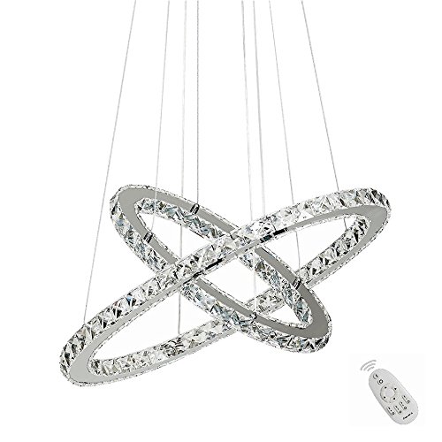 SAILUN 48W LED Kristall Design Hängelampe Zwei Ringe Deckenlampe Pendelleuchte Kreative Kronleuchter Dimmbar Lüster LED Deckenleuchte Dimmbar