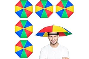 yingd 5 Pack Umbrella Caps With Elastic Bands, Adjustable Rainbow Umbrella Hat Waterproof Fishing Cap for Adults and Kids