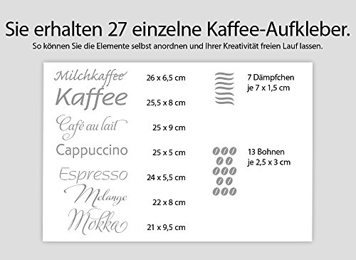 Grandora 1075W Wandtattoo Kaffee Cappuccino Espresso Milchkaffee Küche schwarz - 4