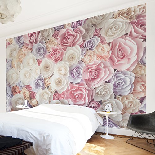 Vliestapete – Pastell Paper Art Rosen – Fototapete Breit Vlies Tapete Wandtapete Wandbild Foto 3D Fototapete, Größe HxB: 255cm x 384cm - 4