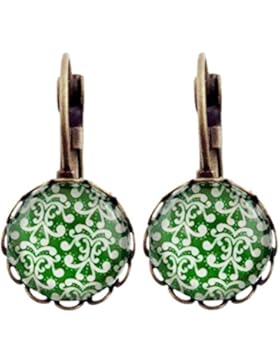 Miss Lovie Ohrhänger Vintage Blumen Ohrringe Flower Cabochon 12mm Modeschmuck Grün Bronze