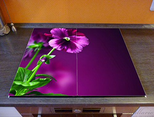 Wallario Herdabdeckplatte / Spritzschutz aus Glas, 2-teilig, 60x52cm, für Ceran- und Induktionsherde, Lila Stiefmütterchen - 2