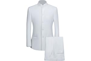 JESHIFANGJIUSU Costume Tunique Chinoise 2 Pièces pour Hommes Ensemble Blazer à Col Mandarin Ensemble Pantalon Veste Boutonnée Robe de Marié Uniforme Traditionnelle