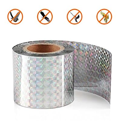 GWHOLE Ruban 45M Double Face Repulsif Oiseaux Holographique Brillant pour Effrayer Les Oiseaux Effaroucheur d' Oiseaux Anti Oiseaux Bande Anti-Oiseaux