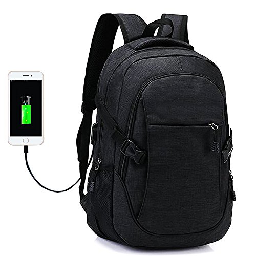 Laptop Rucksack Tasche - Nylon Computer Tasche Schulrucksack Rucks  cke mit USB Ladeanschluss f  r 15 6 Zoll Laptop und Notebook Schwarz
