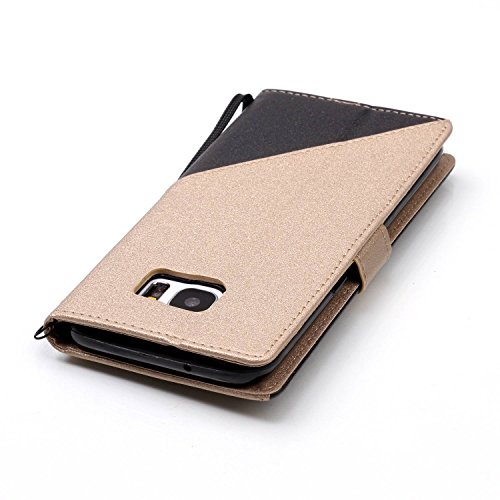 CaseHome Samsung Galaxy S7 Edge PU-Leder Etui (mit Frei HD Schirm-Schutz) Stilvoll Elegant Muster Gedruckt Entwurf Stoßfest Rutschfest Schutz Brieftasche Fall Abdeckung Schale Haut Stoßstange Magnetischer Flip Stand-Funktion mit Handschlaufe und Kreditkarten-Steckplätze Passen für Samsung Galaxy S7 Edge-Schwarz und Gold - 7