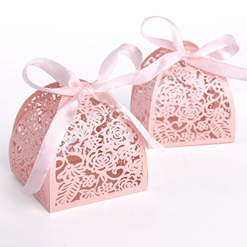 25 x Pink Laser Cut Hochzeit Taufe Gastgeschenk Geschenkbox Kartonage Schachtel Bonboniere Box Hochzeit Dekoration Hochzeitsdeko Tischdeko - 3