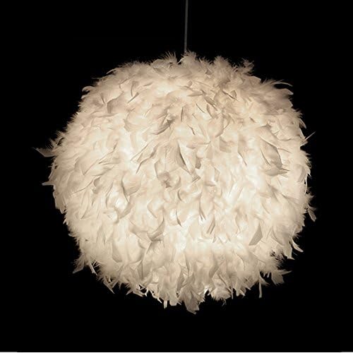 Modern Creative Pendant Lamp White Feather E 27 Edison Bulb Ceiling Lamp Round Spotlight Room Lighting for Hall Living Room Dining Room Bedroom Bar Loft, L45cm