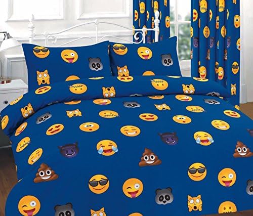 Clossy London Emoji Emoticons Icon duvet set with Pillowcase Duvet Cover Smiley (Blue, Single)