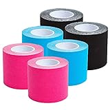 6 Rolls Kinesiology Tape 3 m x 5 cm in 8 Colours (2xBlack/2xBlue/2xPink)