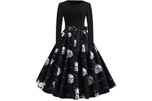 TOAMEN WOMEN'S DRESS Clearance Halloween Dress, Toamen Women Pumpkin Skull Skater Evening Party Prom Cocktail Swing Dress Vintage Elegant A-line Skull Dress