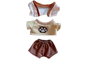 niannyyhouse Peluche da 20 cm, cappotto, t-shirt e pantaloni, set di artigli da 20,3 cm, morbido peluche imbottito, accessori per vestire (marrone)