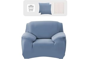 ‎LYDEVO Lydevo Sofabezug 1 Sitzer Stretch Sofahusse Elastischer Sofabezug Spandex Sofa Überzug mit 2 Kissenbezug Anti-Rutsch Waschbar Sofa Protection Cover Schonbezug Couch,Blau Grau