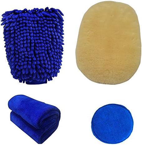 Car Wash Mitt Set Large 4 Pack Durable Waterproof Microfibre Car Wash Mitts Glove with Wax Applicator for Car Cleaning