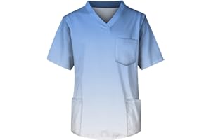 ZHENDEGL Kasack Herren Medizinische Arbeit Kurze äRmel T-Shirt Mode V-Ausschnitt Solide Farbe Farbverlauf Medizinische Berufsbekleidung Top Brusttasche Krankenschwester Top Gut