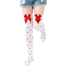 1 Paar Overknees Strümpfe Damen Weiß – Mit Schleife & Herz-Verzierung – Für Valentinstag, Karneval, Mottoparty