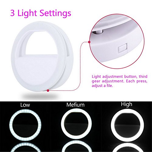 AUTOPkio Selfie Light Ring, 36 anello di luce a LED di illuminazione selfie complementare miglioramento notturno buio selfie per la fotografia per Smartphone (Bianco)