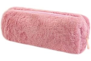 Oneyijun Trousses Scolaires en Peluche pour Enfants - Grande Capacité Souple Organisateur Fournitures Arc-en-Ciel Pochette à Crayons Mignonne pour Fille & Garçon (Rouge Rosé)