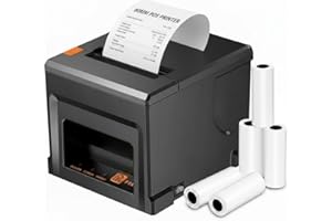 FUHUIHE Imprimante Thermique POS 80mm | USB & Bluetooth pour Android/Win | Coupe Automatique 300mm/s | 5 Rouleaux Inclus | Pour Restaurant/Commerce