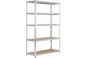 Storerack Garage Shelving Unit, 180 x 120 x 45, Heavy Duty Storage Racking, Shed Shelves, Deep Industrial 5 Tier Wide - Silver