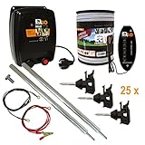 weidezaungerät 230v stromverbrauch Inhalt des Sets: Weidezaungerät Ellofence M60, 200m Ellofence Weidezaunband 12,5mm, Erdanschlussset bestehend aus: Erdstab bestehend aus zwei Teilen, je 33cm lang, einschließlich M6 Anschluss-Schraube, Erdkabel mit zwei Ösen. Länge 1,5m und Zaunkabel mit Öse und Zaunanschluss. Länge 1,5m, 25 Band- und Seilisolatoren, 1 LED Weidezaun Zaunprüfer 6 kV