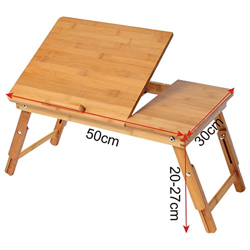 WOLTU BT09br Laptoptisch Bambus Notebooktisch höhenverstellbar faltbar Betttisch PC Tisch Schreibtisch mit Ablage für Maus und Bücher ca.50 x 30 x 20-27 cm - 2
