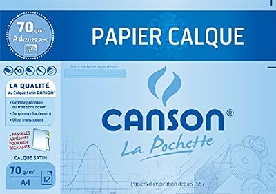 Canson Pochette Papier calque satiné 12 feuilles 70 g A4 Translucide