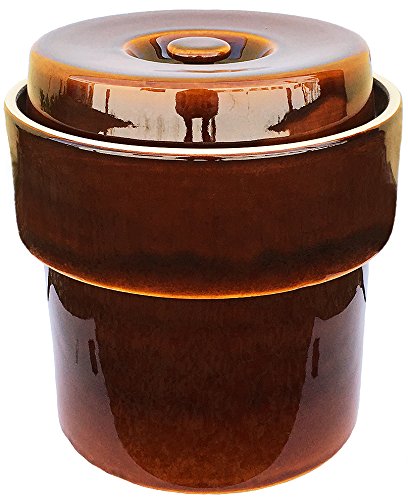 Sauerkrauttopf Gärtopf Tontopf Steinguttopf Rumtopf Schmalztopf mit Wasserrinne Steingut 5 Liter - 2