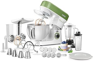 Sencor impastatrice planetaria, Robot da cucina multifunzione Potente, Motore da 1200W, con Illuminazione LED, 6 Velocità, Pulsante e 2 programmi NutriSmart, Kit Accessori Completo - Verde 3780