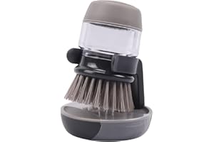 HRILKAOD Brosse à Vaisselle avec Distributrice de Savon, Brosse de Cuisine avec Support, Brosse à Main de Cuisine pour Le Nettoyage de la Vaisselle, Casseroles, Poêles et des Éviers (Gris)