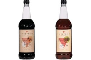 2 x 1 Litre Sweetbird Coffee, Cocktail, Cooking, Iced Tea Drink Syrup Multi Flavours (1 x Peach Iced Tea, 1 x Watermelon Iced Green Tea)