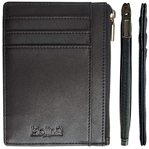 Portefeuille à Cartes Minimaliste avec Poche à Monnaie Zippée et Fenêtre pour ID | Porte-Cartes de Crédit Anti-RFID pour Hommes | Protecteur de Carte Noir avec Boîte-Cadeau