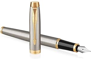 PARKER IM Fountain Pen | Brushed Metal | Medium Nib with Blue Ink Refill | Gift Box