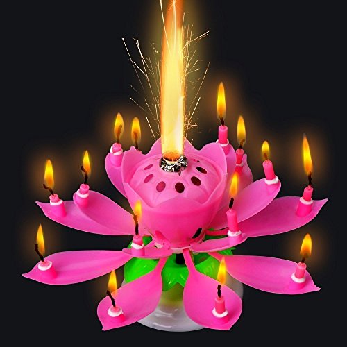 Musik Blumenkerzen blau Alles Gute zum Geburtstag mit Fontäne und Musik Kerzen Tortendeko Hochzeitsfontäne 14 Kerzen mit der bekannten Melodie „Happy Birthday“ - 3
