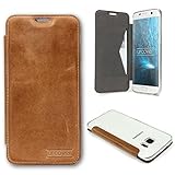 Urcover&reg; Samsung Galaxy S7 Edge Handy Schutz-H&uuml;lle &ndash; ECHT LEDER Tasche &ndash; [Handgefertigt] Bookstyle Flip Case Cover mit Kartenfach | Transparente bruchsichere Schale - Rundum-Schutz Zubeh&ouml;r Farbe: Hell Braun