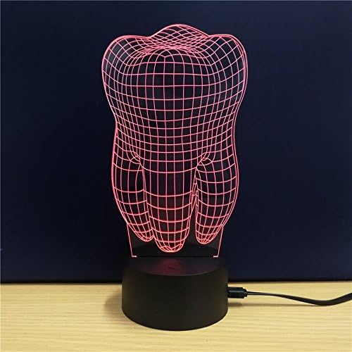 LED Night lights Creative 3D Optical Illusion Touch Desk Lamp 7 Colors USB Table Nightlight Art Sculpture Light Home Decoration (Tooth)