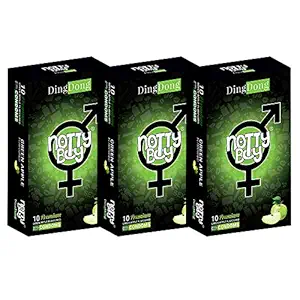 NottyBoy Flavoured Condoms For Men and Women - 10 Count (Pack of 3, Green Apple Flavour)