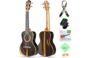 Hricane Ukelele de concierto Ziricote de 23 pulgadas, ukeleles hawaianos profesionales para principiantes con correa para bolsa de concierto, juegos de cuerdas