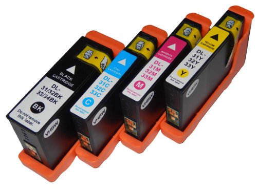 vhbw 4x Druckerpatronen, Tintenpatronen Set mit Chip für Dell Pro V525, V525W, V725, V725W wie 31, 32, 33, 34.
