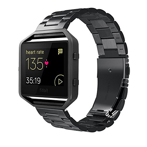 Simpeak Band Frame Compatible with Fitbit Blaze, Stainless Steel Strap with Metal Frame Replacement for Fitbit Blaze, with Link Removal Tool, Black
