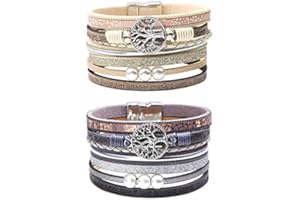 FGFD&OU Skórzana bransoletka damska Bransoletki Perły Vintage Pleciony Bransoletka Magnetyczne Zapięcie Ze Stali Nierdzewnej