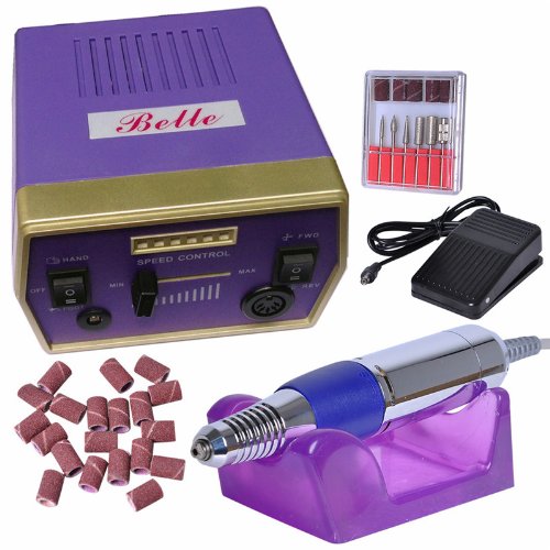 Belle Professional 220V 30000 RPM Electric Nail Drill File Machine with Twist-Lock Handpiece & foot pedal for Manicure Pedicure, Pink, from UK