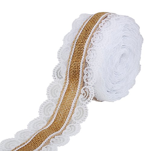 10M Natur Burlap Band-Rolle mit Spitze für Hochzeit Weihnachten DIY Fertigkeit MBJ-01 (2.5cm C)