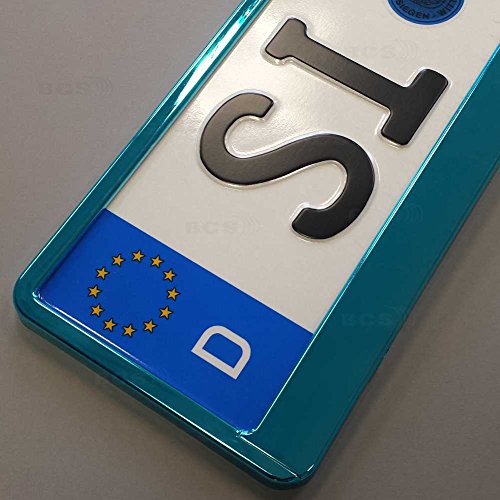 Preisvergleich Produktbild imex 2 Stück Kennzeichenhalter TÜRKIS Hochglanz metallic Optik Nummernschildhalter