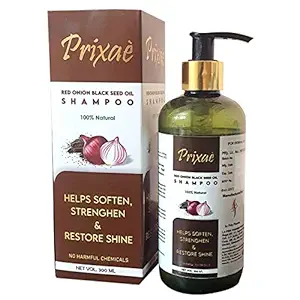 Prixae Red Onion Black Seed Oil Shampoo With Red Onion Seed Oil Extract, Black Seed Oil & Sweet Almond Oil With No harmful chemicals No Artificial Coloring - 300 ml