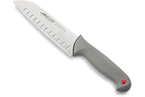 Arcos Couteau Santoku Alvéolé - Acier Inoxydable NITRUM 18 cm - Manche Ergonomique Antidérapant - Pour Viande, Poisson, Légumes - Série Colour Prof