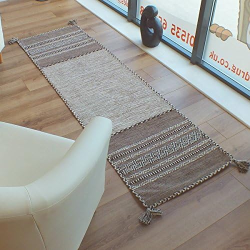 Kelim Ethnic Rugs Beige Handmade Flatweave Shabby Chic 67 x 220cm Runner (2ft2 x 7ft3)