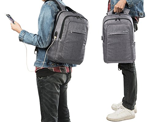 Slotra Laptoprucksack USB-Ladeanschluss Business 15 6 Zoll Slim Backpack Schule Outdoor Resien leichtgrau 